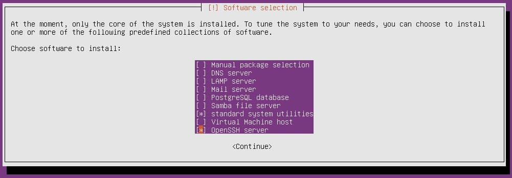 画面:「OpenSSH server」を追加しておく
