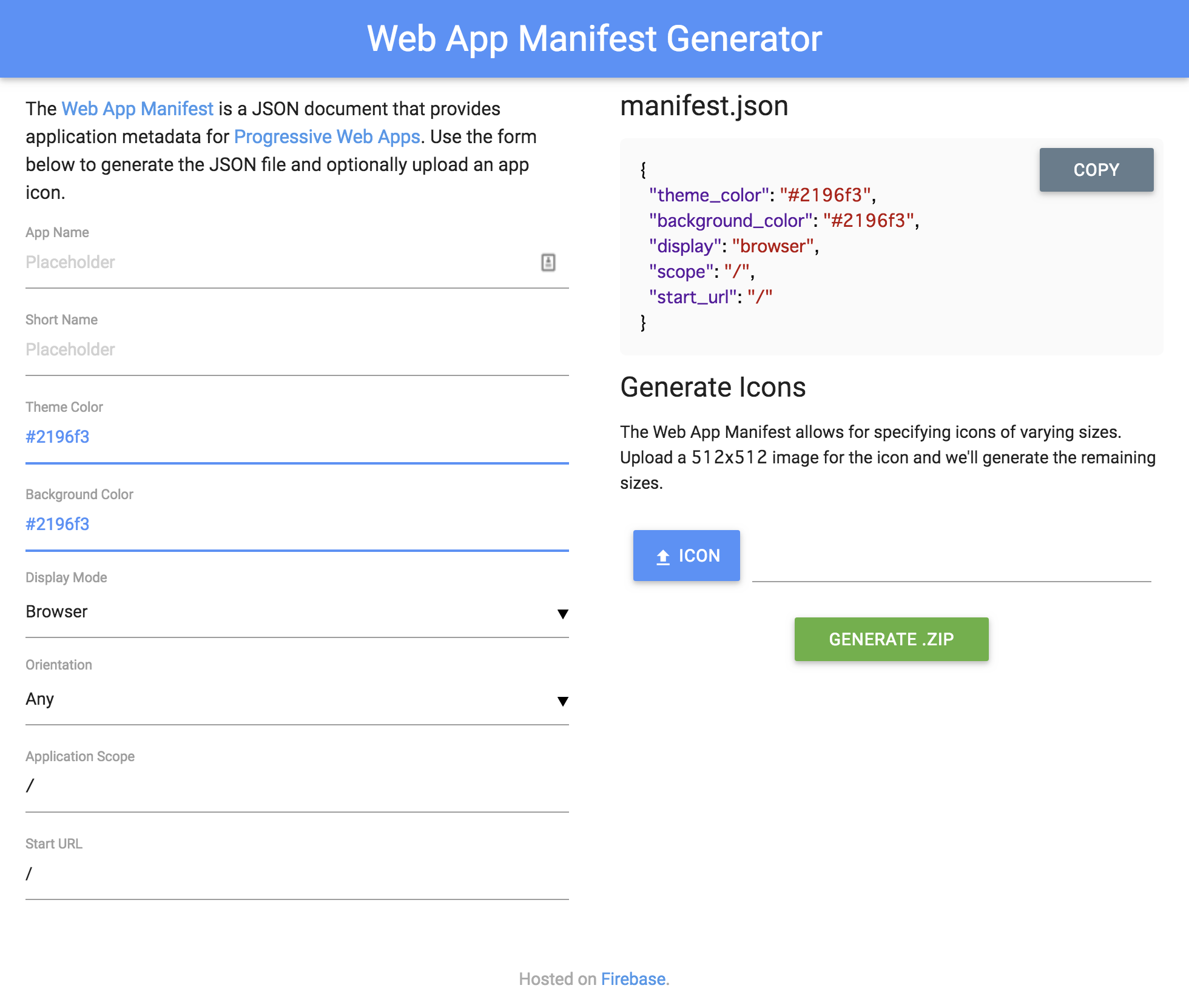 Web App Manifest Generator