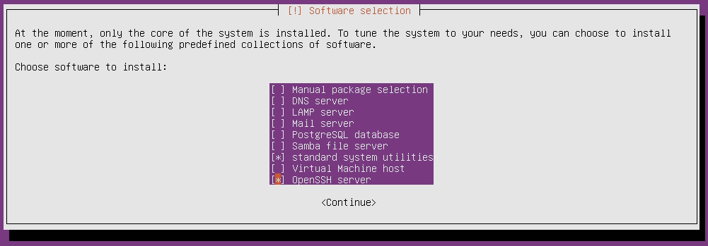 画面：「OpenSSH server」を追加しておく